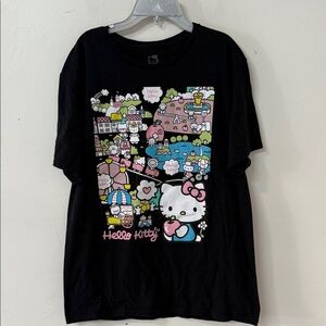 Hello Kitty Black Tee with Colorful Cartoon Design